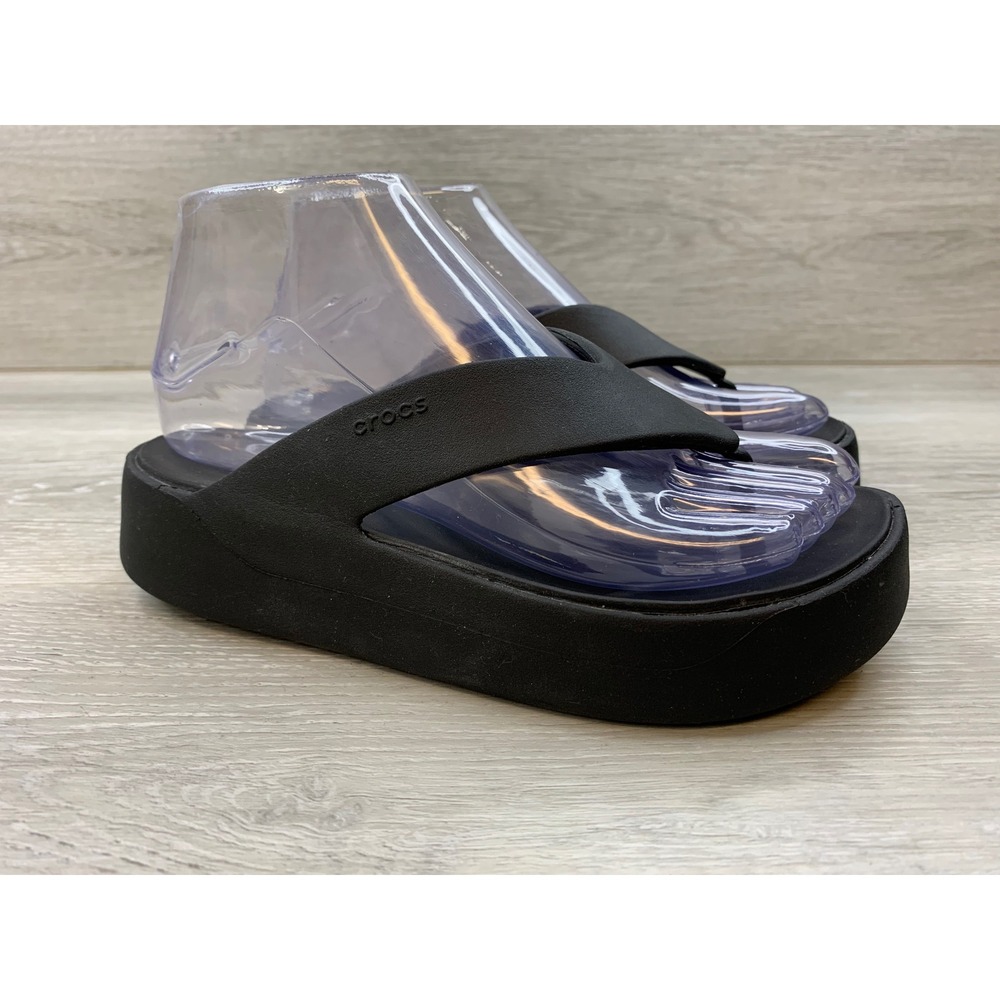 Crocs Brooklyn Flip Flop Black Platform Wedge Sandals Women's 6 Casual Shoes